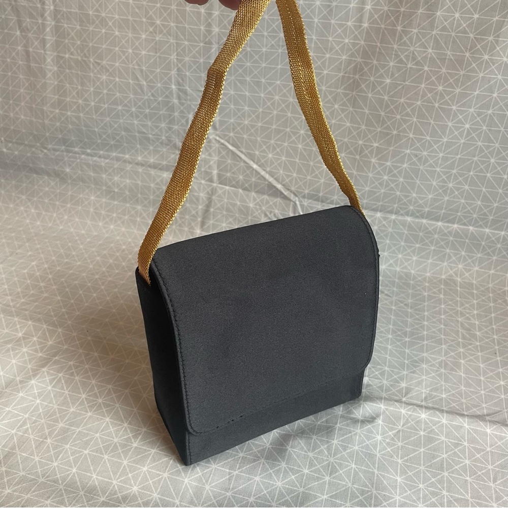 Carrie Forbes Black Satin & Gold Metal Mesh Mini Evening Bag